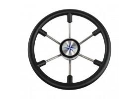 Рулевое колесо LEADER PLAST черный обод серебряные спицы д. 360 мм